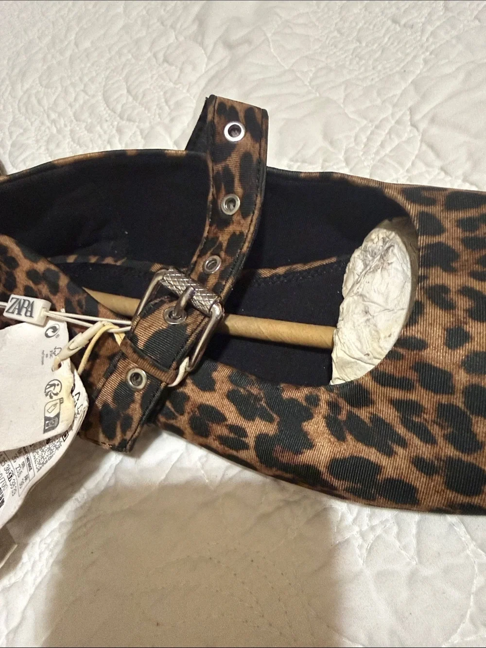 Zara Girls Leopard Print Mary Jane Flats - Brown & Black